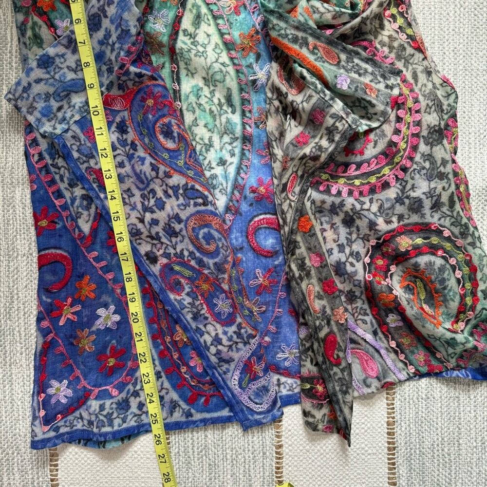 ANU Floral Embroidered 100% Wool Lightweight Boho Vest Cardigan Women’s Large - Picture 5 of 7